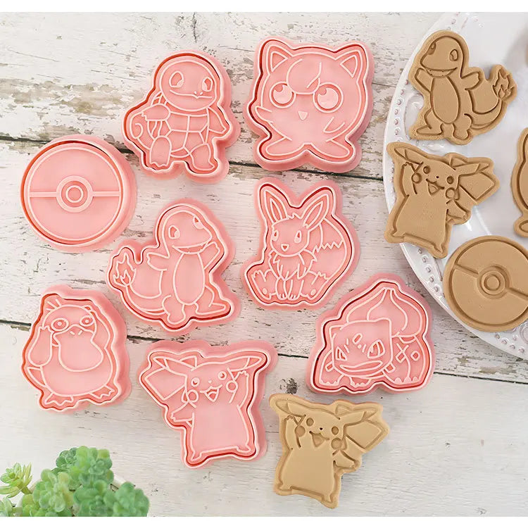 6 Pcs Pokémon Figures Cookie Cutter Set: Cartoon DIY Bakery Molds for Biscuits, Press Stamps, and Sugar Paste Cake Embossers