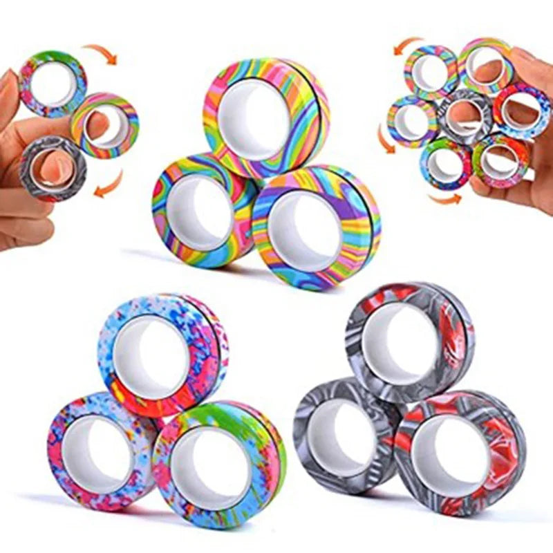 3-Piece Magnetic Fidget Rings Set: Colorful Stress Relief Toys for Adults and Kids