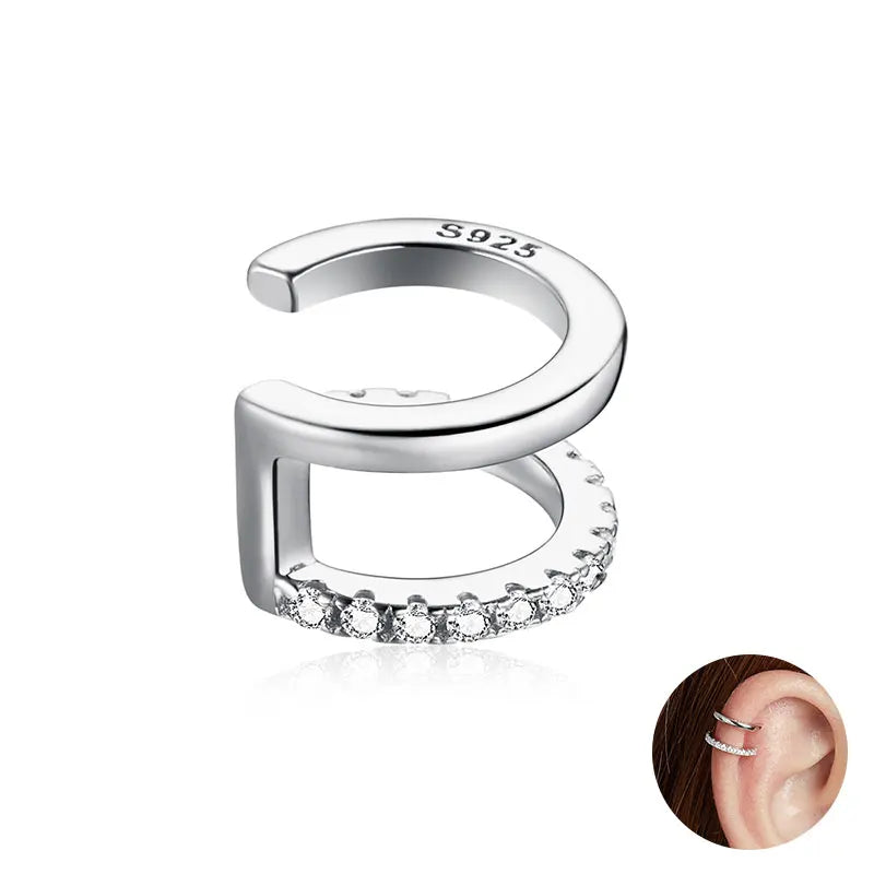 Silver CZ Ear Cuff for Women and Girls, Platinum-Plated Non-Piercing Clip Earring, Elegant Wedding Party Jewelry
