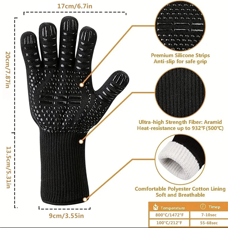 BBQ Gloves: High-Temperature Resistant Oven Mitts for 500-800 Degrees – Fireproof and Insulated