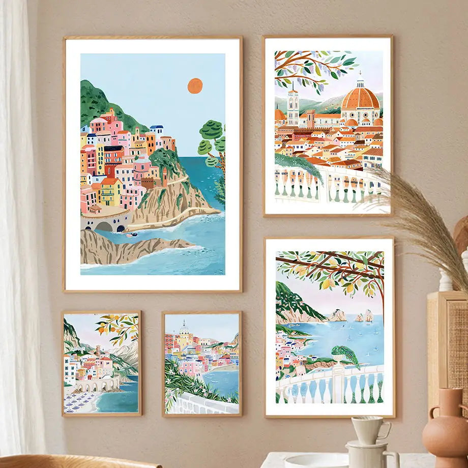 Amalfi Coast, Lake Garda, Sicily, Lake Como Art Print: Nordic Canvas Poster for Living Room Decor