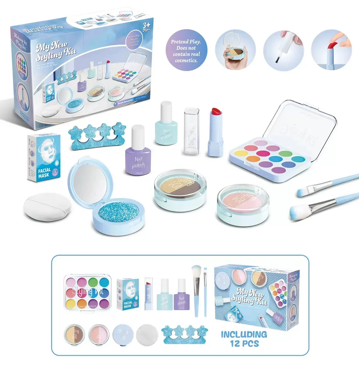 Princess Pretend Makeup Set for Girls, Toy Nail Polish, Lipstick and Eyeshadow, Fun Dress-Up Roleplay Gift