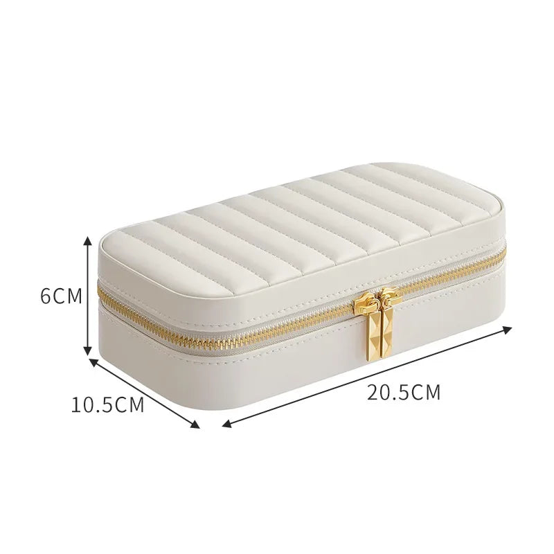 Portable Large Capacity Jewelry Storage Box with Double Metal Zipper, Mirror Compartment for Earrings, Necklaces and Accessories