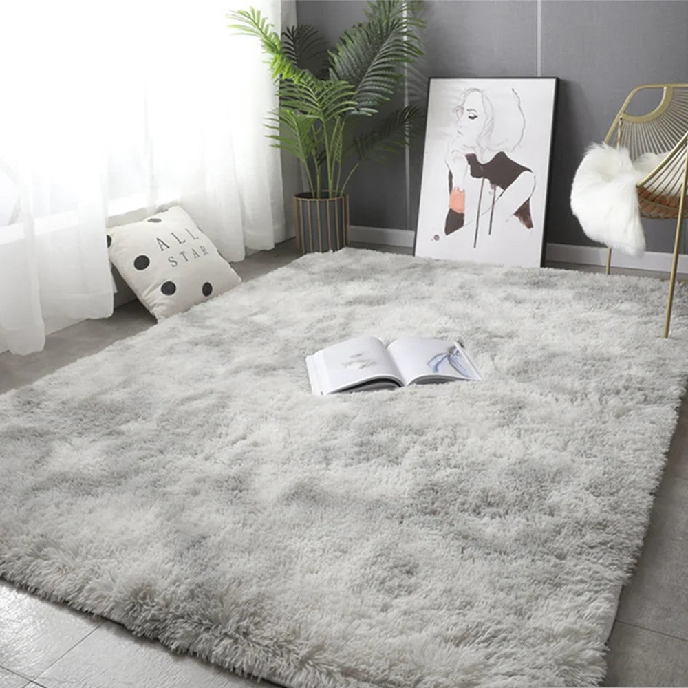 Gray Plush Carpet for Living Room: Soft Velvet Rug and Fluffy Anti-Slip Mat for Bedroom and Kids&#39; Room Home Decor