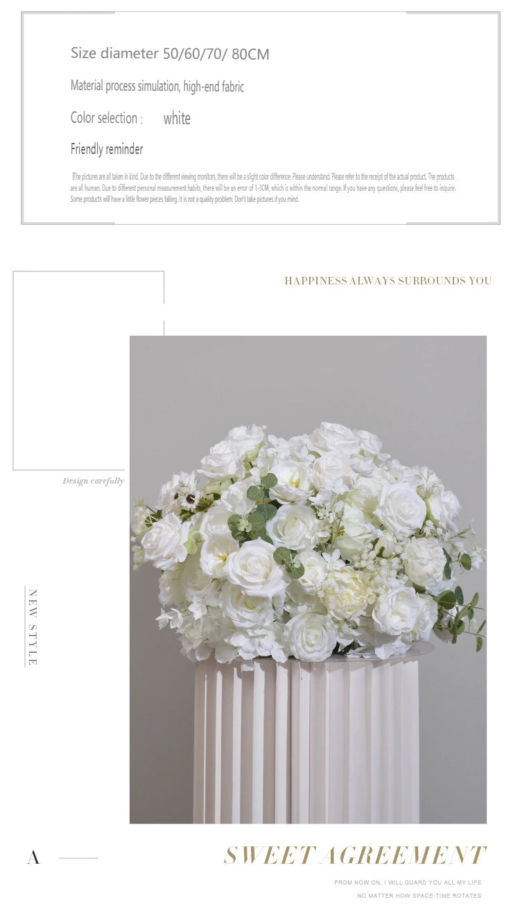 Customized White Silk Hydrangea Flower Ball: Wedding Table Centerpiece Decoration