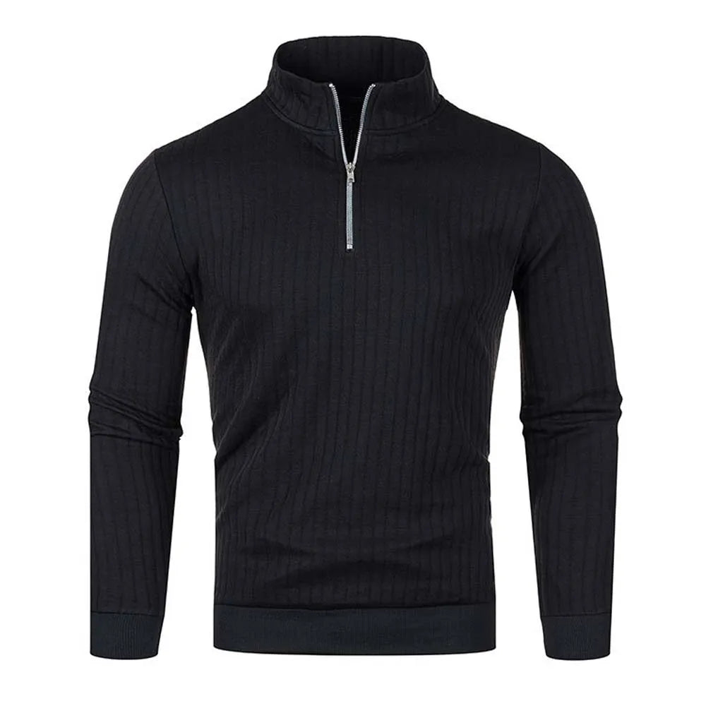 Men&#39;s Semi Turtleneck Long Sleeve Half Zip Pullover Knitted Sweater - Female Knitwear Tops