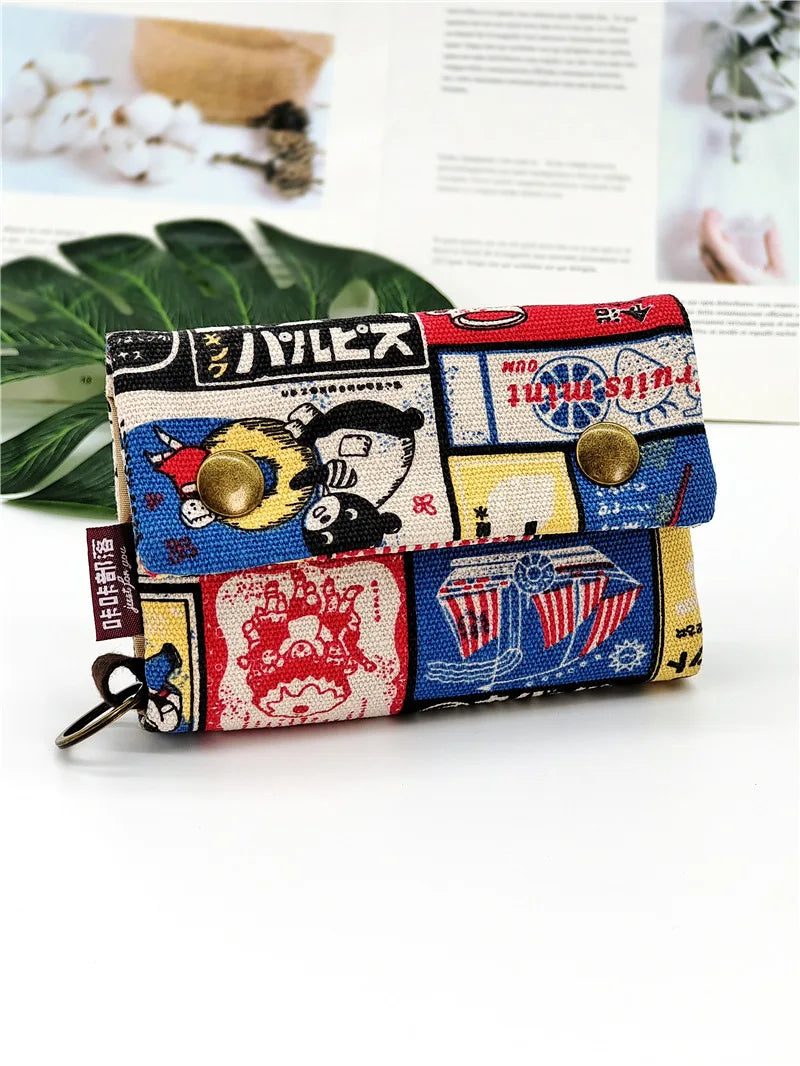 Women&#39;s Fold Card Wallet - Canvas Cartoon Key Organizer &amp; Coin Purse for Girls (2024)