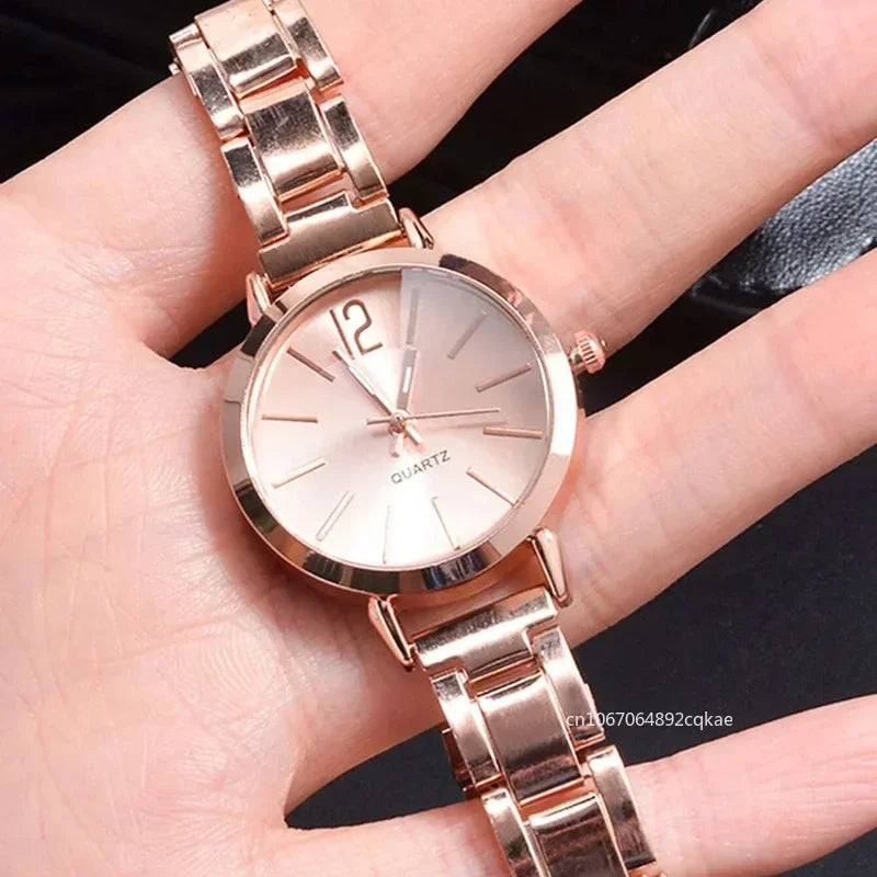 Ladies Fashion Digital Alloy Quartz Watch Set – 2-Piece Bracelet Style Luxury Watches for Women