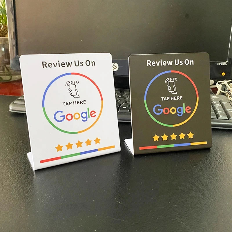 13.56MHz Programmable NFC Google Review Card – Table Display Stand with Bending Bracket