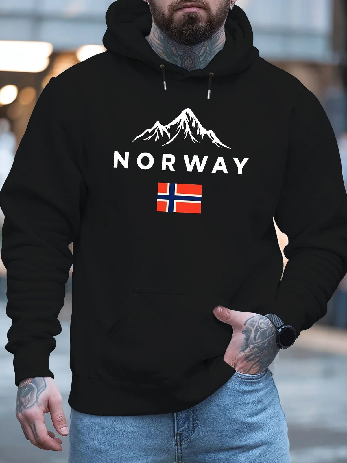 Norwegian Letter Print Hoodie for Men and Women, Casual Hip Hop Sweatshirt, Outdoor Workout Streetwear, Autumn Winter Pullover