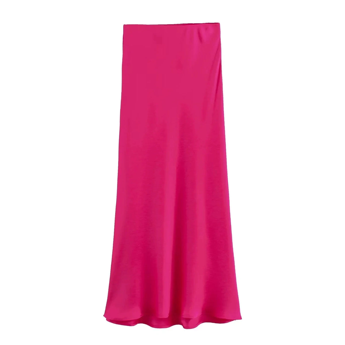 Women&#39;s Flowing Satin Midi Skirt: Vintage High-Waist Flared Hem Design