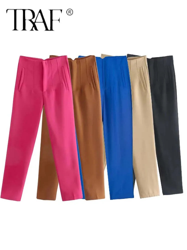 High-Waist Pencil Pants: Seam Detail Ankle Trousers for Autumn Office Wear