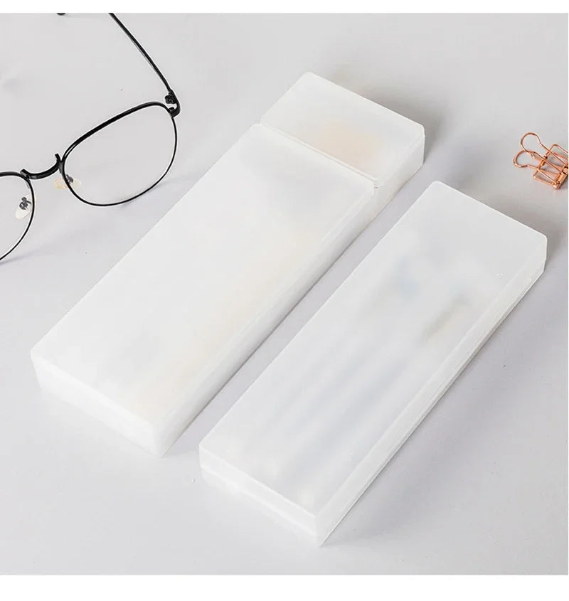 Matte Transparent Pencil Cases - Frosted Plastic Box for School and Office Supplies