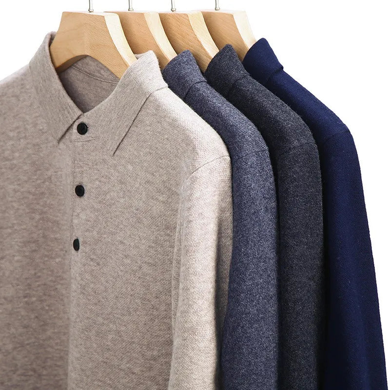 Soft Cashmere Sweater Men&#39;s Clothing Tops Autumn Winter Male Business Casual Polo Collar Knitted Pullover Spring