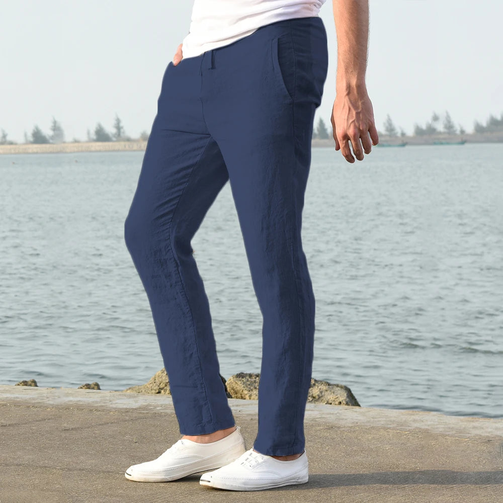 2023 Men&#39;s Cotton Linen Pants Male Autumn New Breathable Solid Color Linen Trousers Fitness Streetwear S-3XL