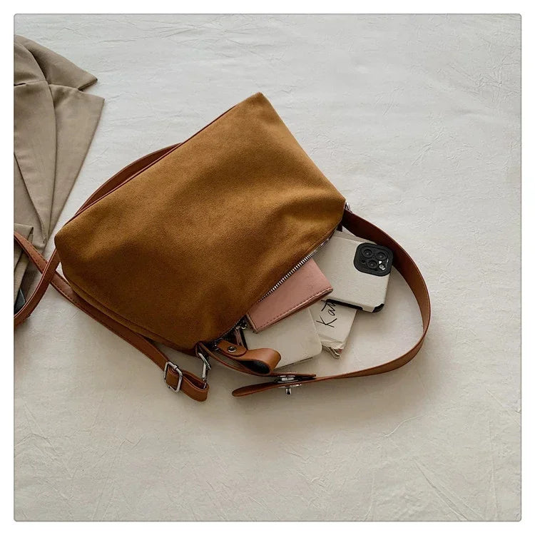 Suede Zipper Shoulder Bags - Fashionable Versatile Pillow Crossbody Bags for Women