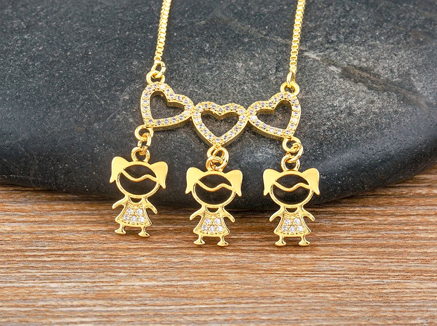 Nidin Gold-Plated Mom and Daughter Pendant Necklace with Cubic Zirconia, Elegant Mother's Day Jewelry Gift