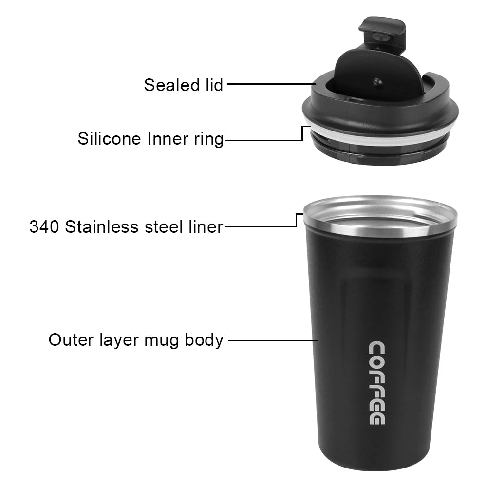 380/510ML Leak-Proof Travel Thermo Cup: Double-Walled Stainless Steel for Tea, Coffee, and Water