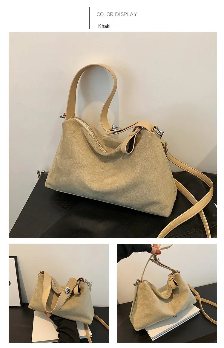 Suede Zipper Shoulder Bags - Fashionable Versatile Pillow Crossbody Bags for Women