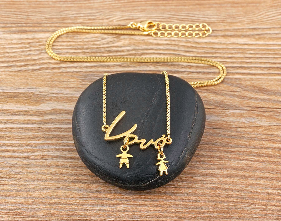 Nidin Gold-Plated Mom and Daughter Pendant Necklace with Cubic Zirconia, Elegant Mother's Day Jewelry Gift