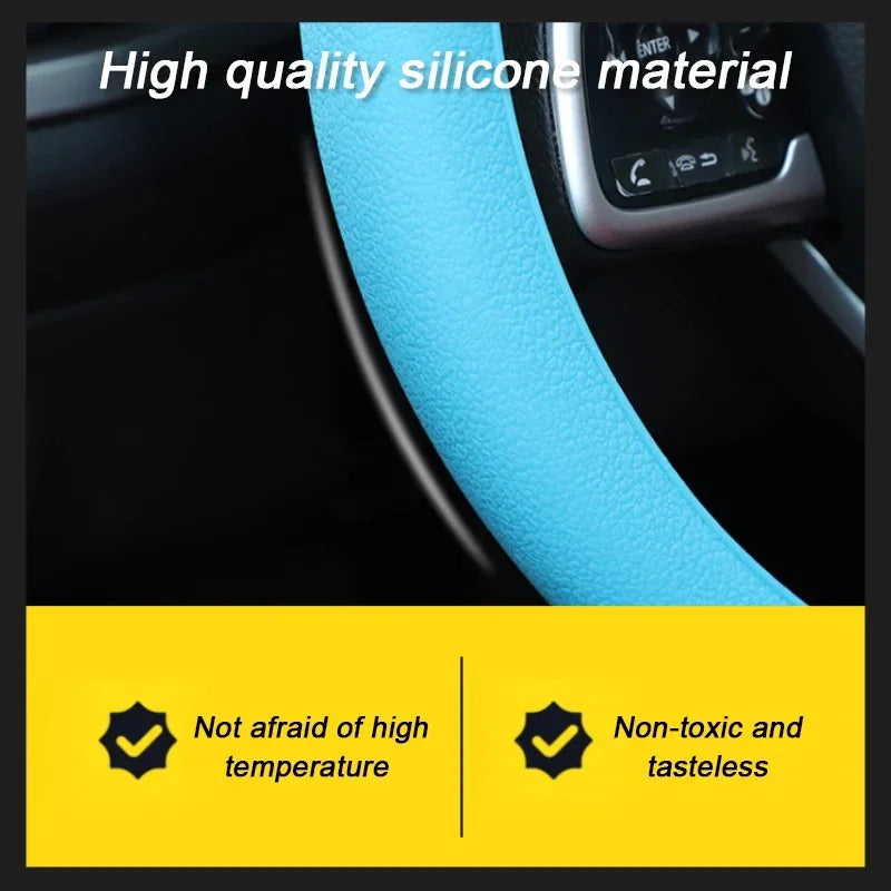 Silica Gel Steering Wheel Cover - Full Surround Elastic Protector, Anti-Slip, Universal Fit for 33-40cm Wheels