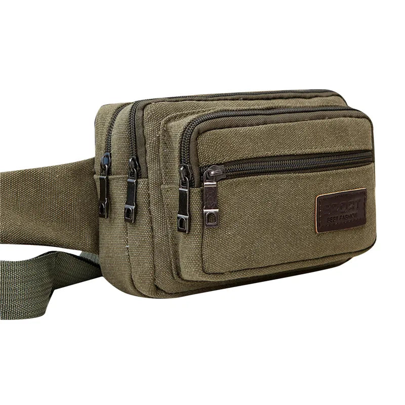 Canvas Waist Bag - Durable Multifunctional Outdoor Pack for Men, High Capacity Portable Phone Purse