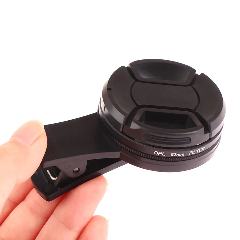 Universal 37/52mm CPL Circular Polarizer Filter: Portable Black Filter with Clip for Camera and Phone