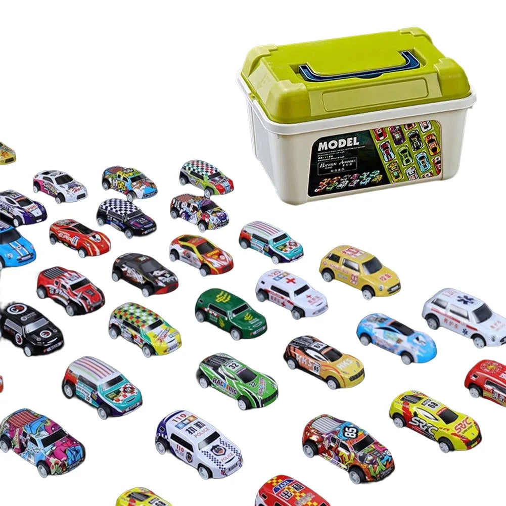 Mini Diecast Car Model Set with Storage Box: Inertia-Powered Vehicles for Kids