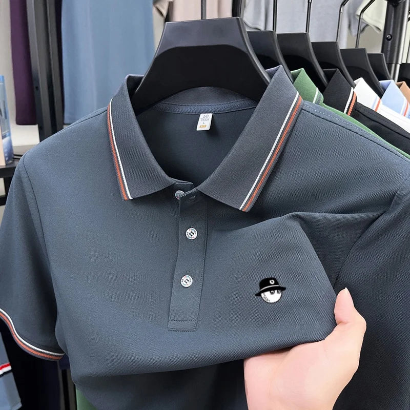 Men's Luxury Printed Polo Shirt, Breathable Short Sleeve Business Casual Tee, Premium Summer Fashion Top