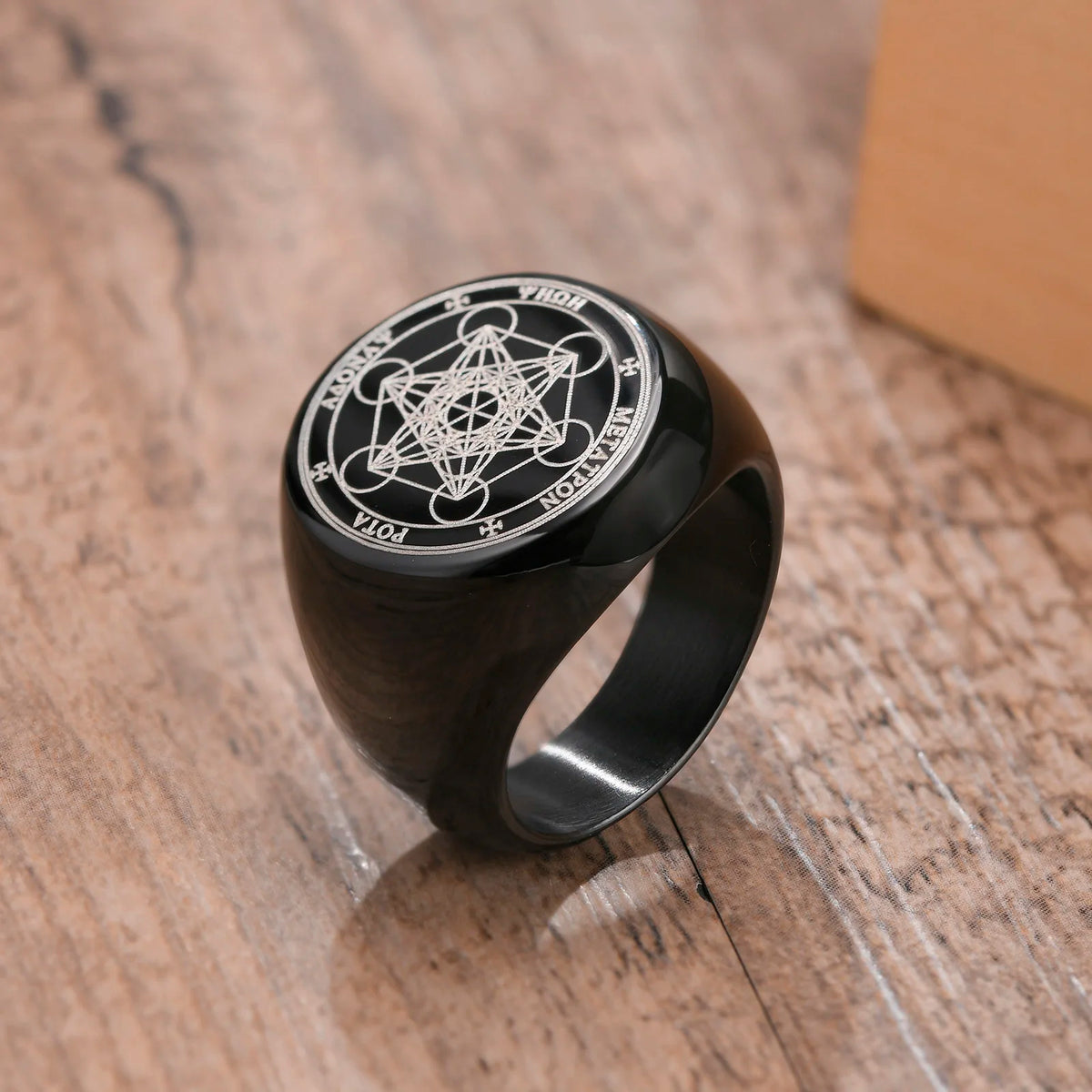 Vnox Vintage Seven Seals of Angels Ring for Men, Stainless Steel Metatron Cube Triquetra Stamp Ring, Chunky Punk Fashion Jewelry