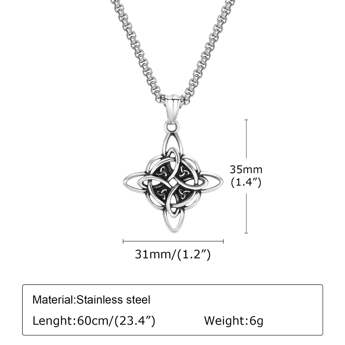 Vnox Vintage Celtic Knot Pendant Necklace for Men and Women, Stainless Steel Nordic Triquetra Amulet, Witches Knot Fashion Jewelry