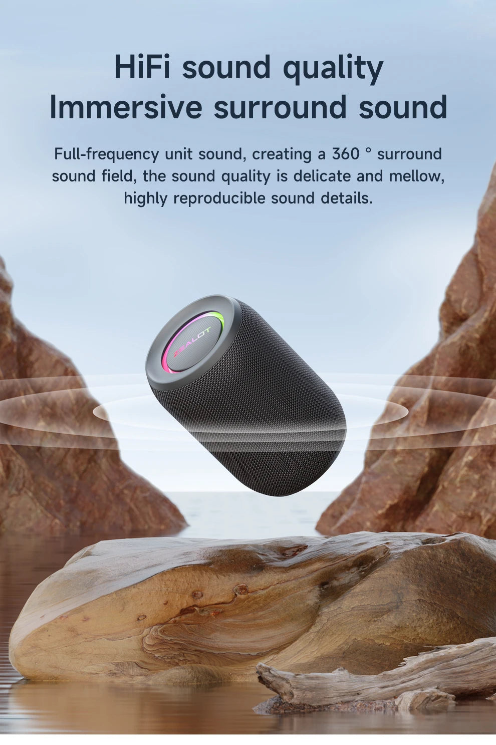 Zealot S32PRO Powerful Waterproof Bluetooth Speaker with Subwoofer and LED Lights