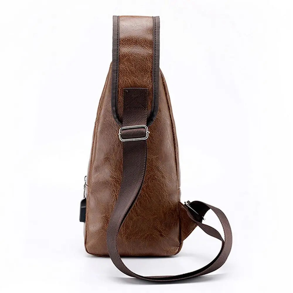 Men&#39;s Casual Chest Bag - PU USB Charging Shoulder Bag for Outdoor Sports