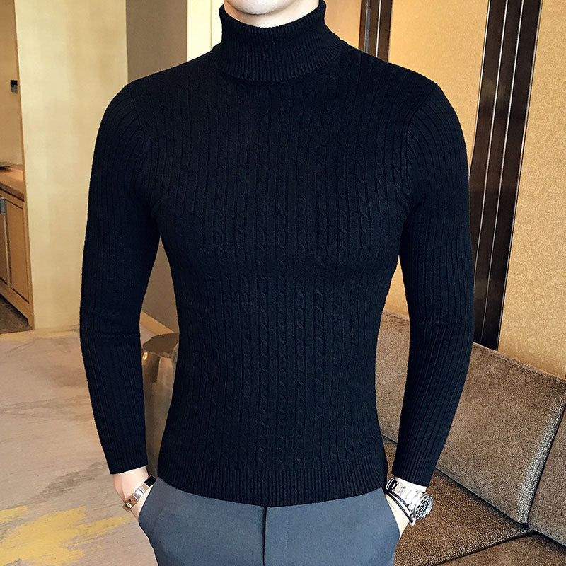 New Men&#39;s High Neck Sweater Solid Color Pullover Knitted Warm Casual Turtleneck Sweatwear Woolen Mens Winter Outdoor Tops