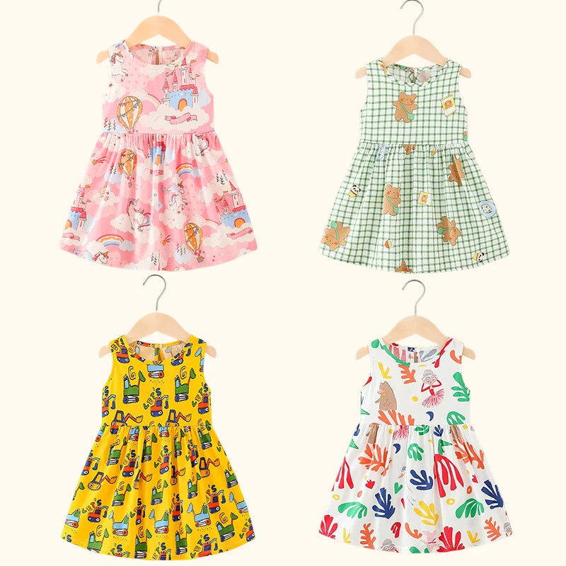 Cotton Summer Dress for Girls – Sleeveless Floral Princess Party Outfit, Perfect Kids Clothing