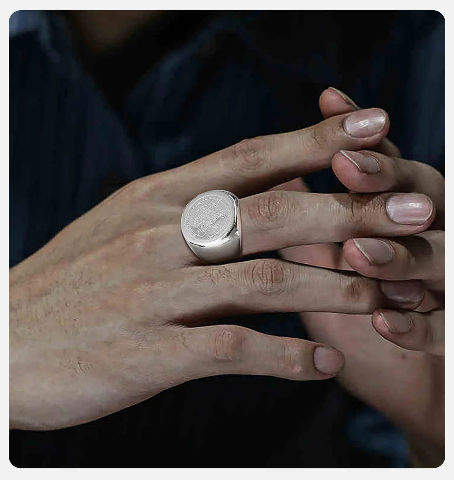 Vnox Vintage Seven Seals of Angels Ring for Men, Stainless Steel Metatron Cube Triquetra Stamp Ring, Chunky Punk Fashion Jewelry