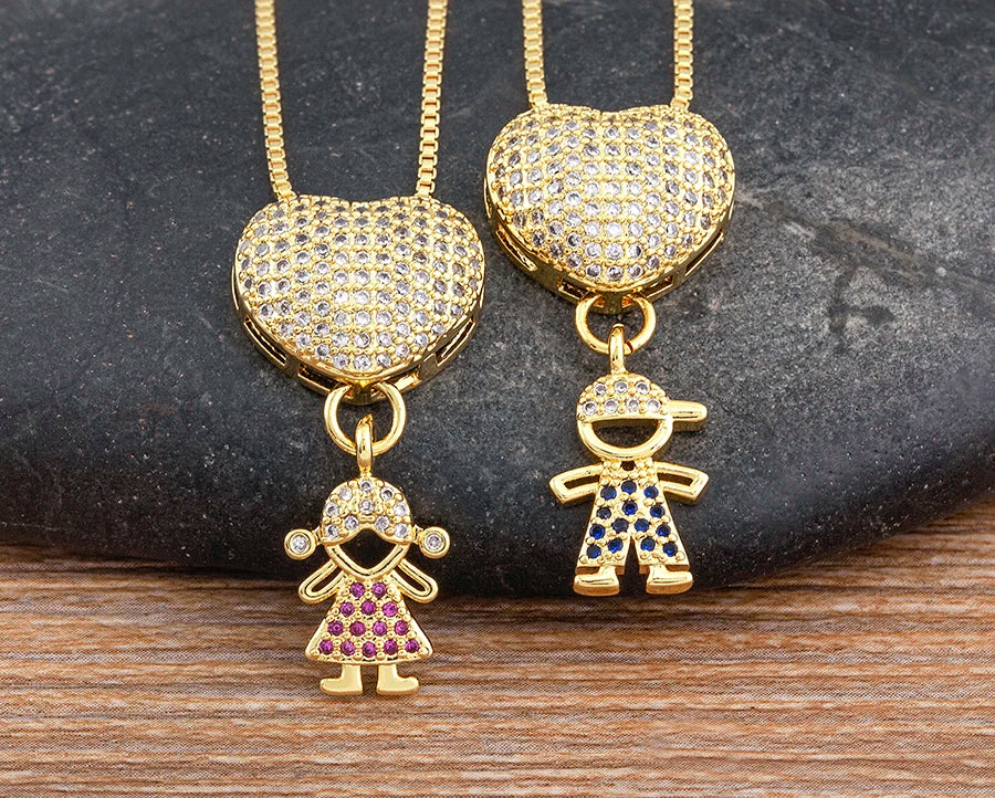 Nidin Luxury Crystal Zircon Heart Pendant Necklace for Girls and Boys, Romantic Inlaid Design Fashion