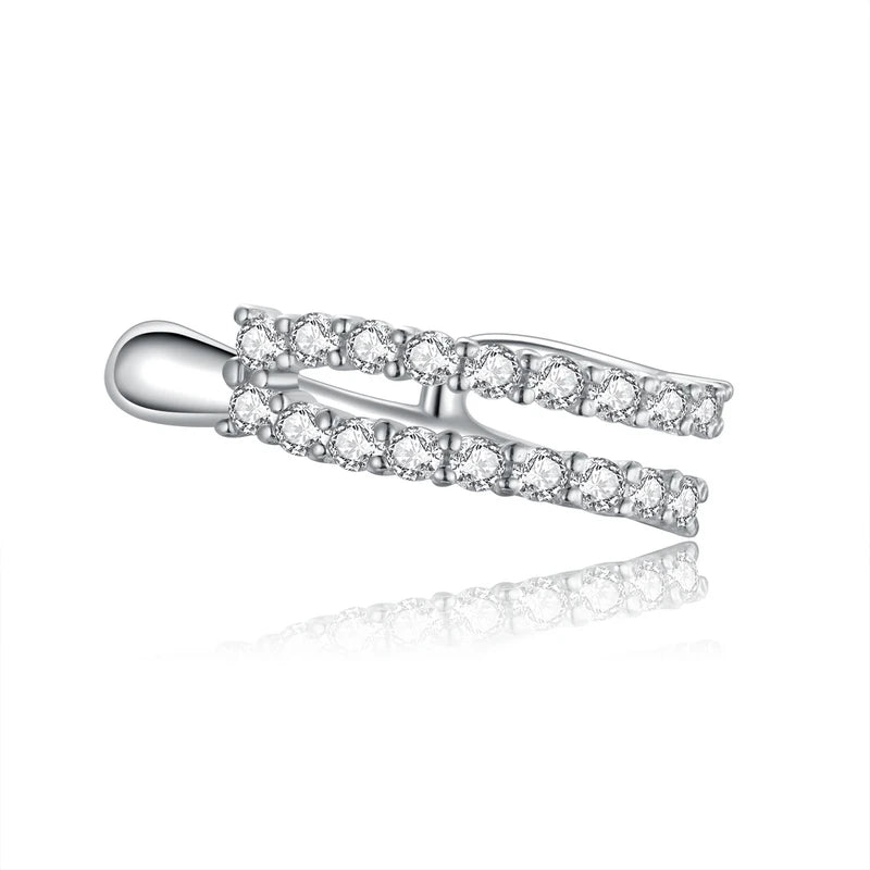 Silver CZ Ear Cuff for Women and Girls, Platinum-Plated Non-Piercing Clip Earring, Elegant Wedding Party Jewelry