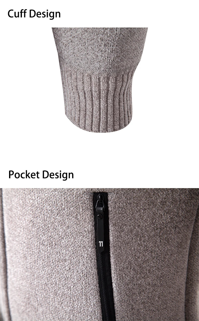 Men&#39;s New Winter Sweater Thick Fleece Warm Sweater Casual Stand Collar Zipper Cardigan Fashion Striped Coat