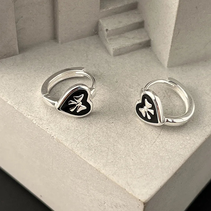 Silver Heart Butterfly Bow Hoop Earrings for Women, Elegant Korean Style Minimalist Fashion Jewelry