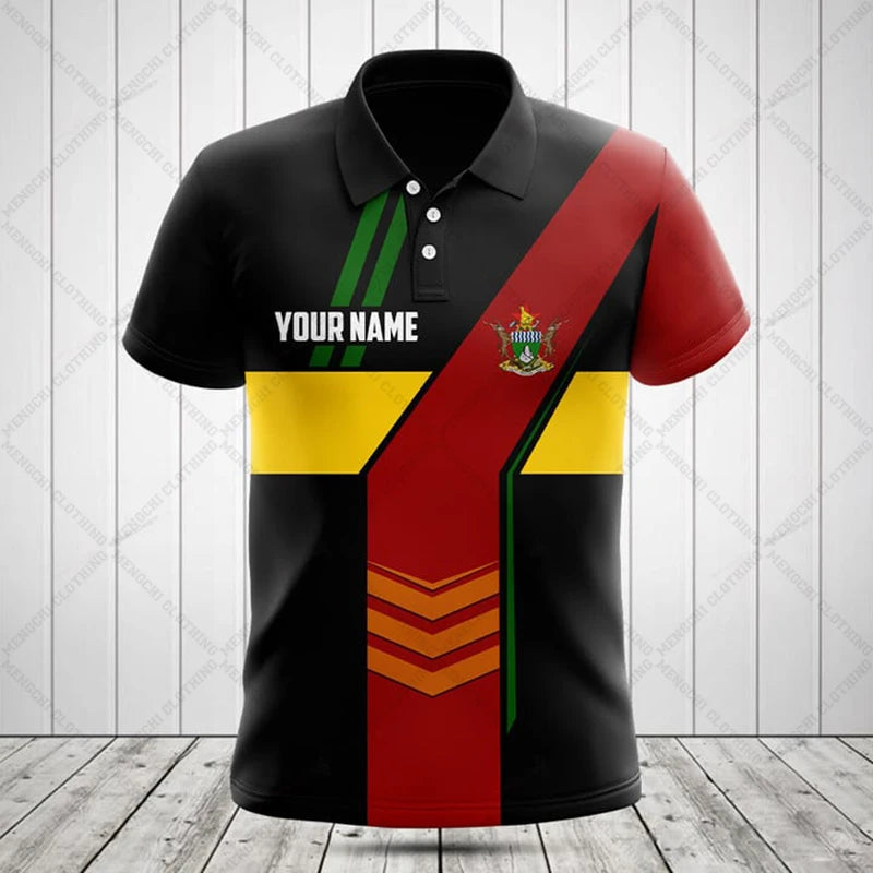 Zimbabwe Flag &amp; Coat of Arms Polo Shirts – Customized, Casual Summer Wear, Loose Fit, Plus Size Sportswear for Men