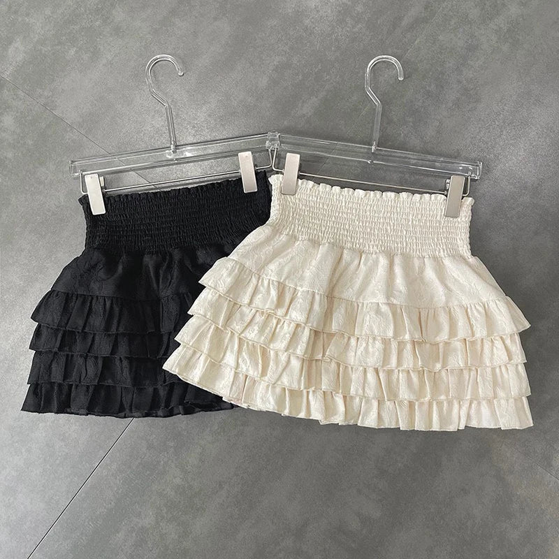 Streetwear Y2K Ruffled Mini Skirt: High Waist Lace A-Line Skirt for Summer Kawaii Fashion