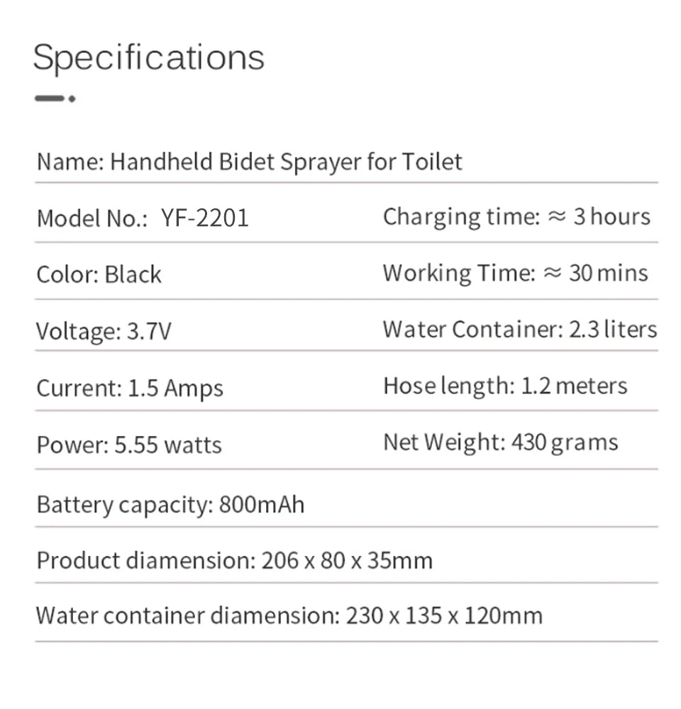 Wower Portable Electric Bidet: 2.3L Rechargeable Shattaf for Travel and Camping