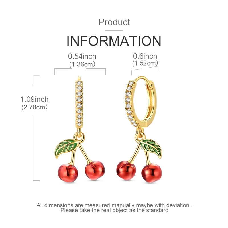 Original 925 Sterling Silver Fruit Hoop Earrings for Women, Cute Cherry Strawberry and Mushroom Charm Earrings, Fashion Jewelry Gift