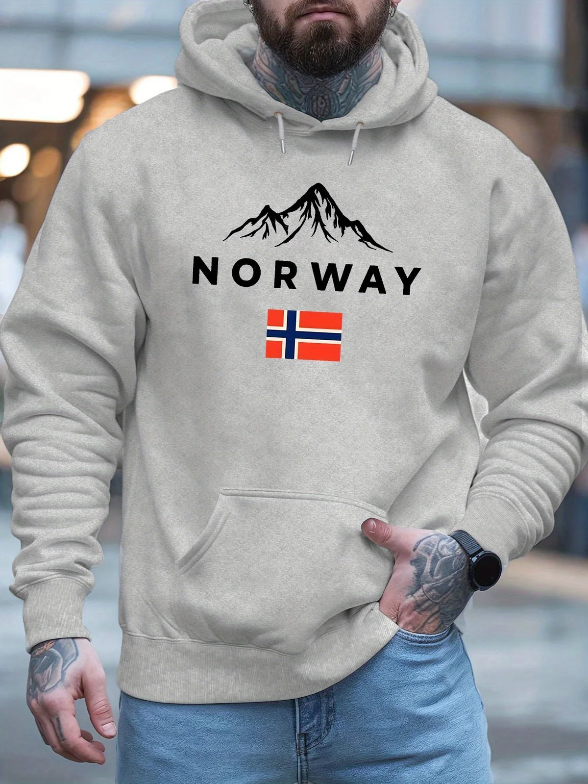 Norwegian Letter Print Hoodie for Men and Women, Casual Hip Hop Sweatshirt, Outdoor Workout Streetwear, Autumn Winter Pullover
