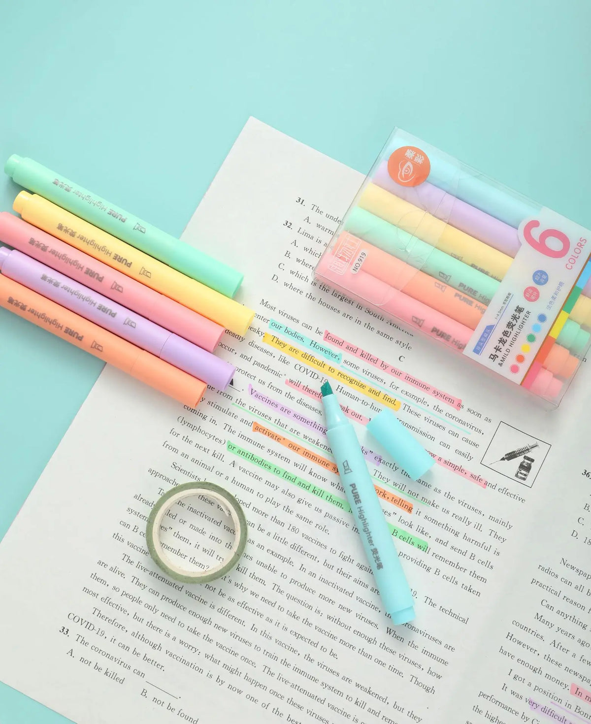 6pcs Pastel Macaron Highlighter Set - Cute Fluorescent Marker Pens for School