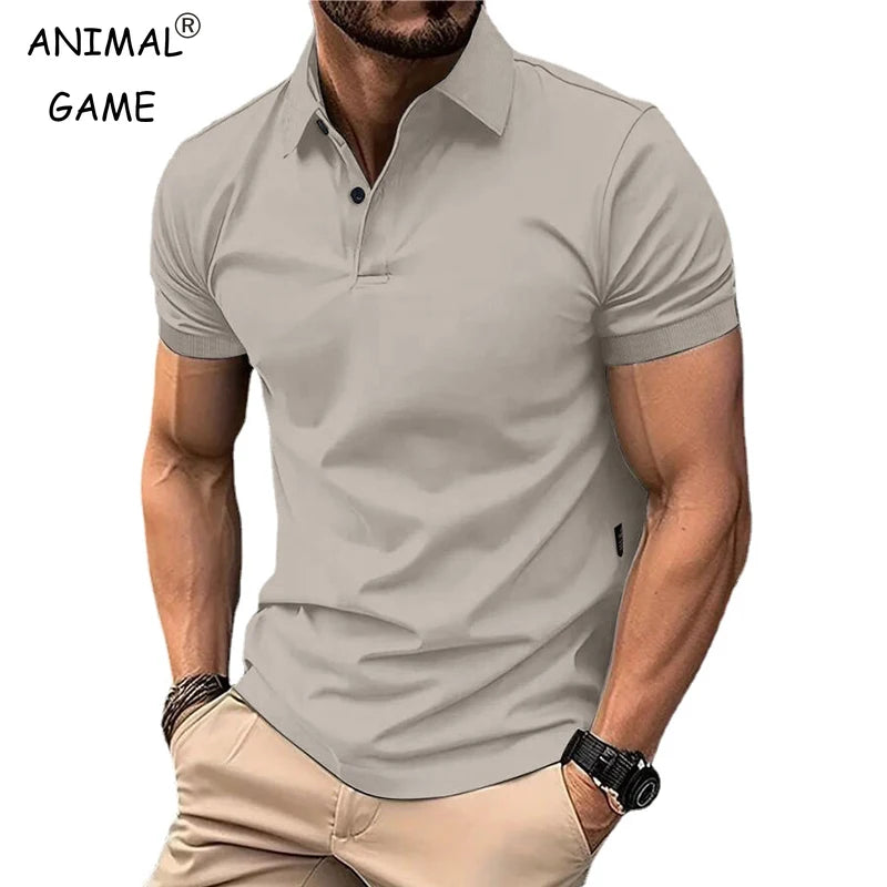 Summer Men&#39;s Solid Color Polo Shirt Short Sleeve Lapel Button Tshirts for Men Casual Streetwear Lightweight Jogging Tops