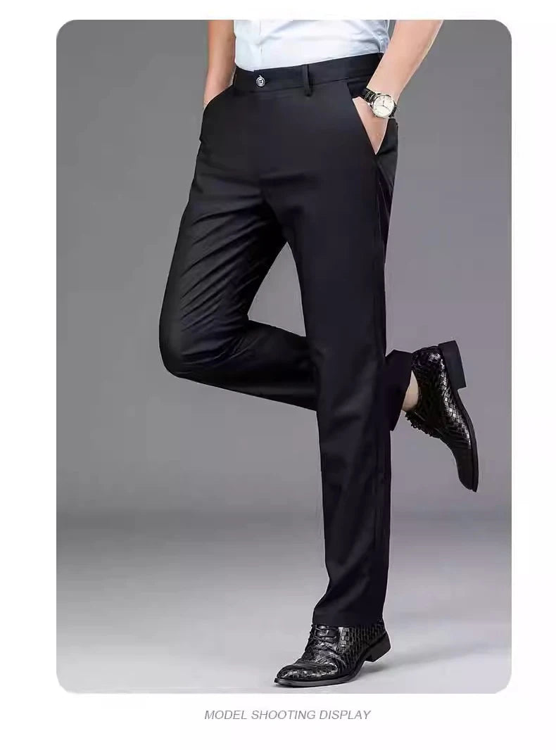 Male Smart Casual Pants Stretchy Sports Men&#39;s Fast Dry Trousers Spring Autumn Full Length Straight Office Black Navy Work Pants