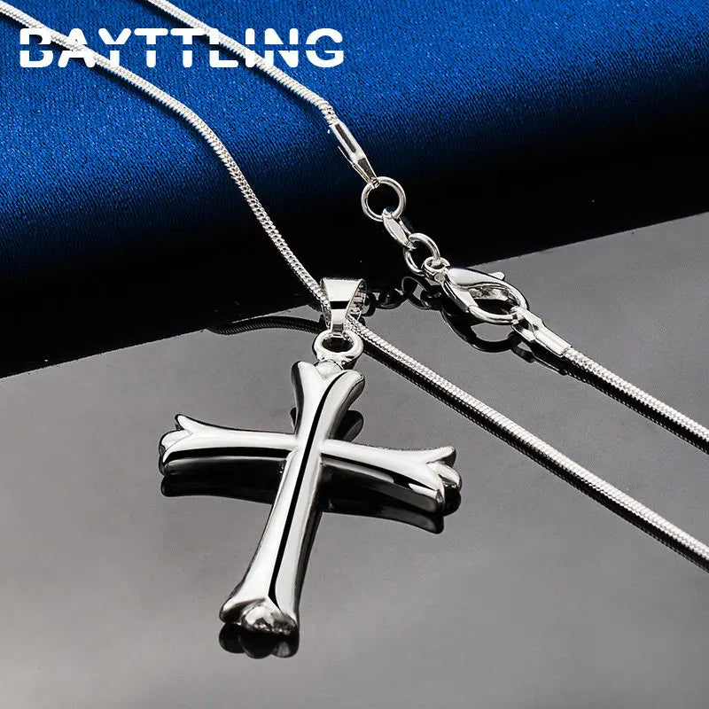 Silver Cross Pendant Necklace with 16–30 Inch Chain for Women and Men, Elegant Religious