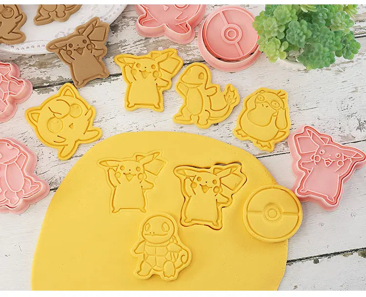 6 Pcs Pokémon Figures Cookie Cutter Set: Cartoon DIY Bakery Molds for Biscuits, Press Stamps, and Sugar Paste Cake Embossers